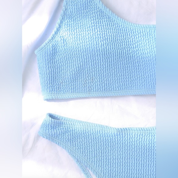 Baby Blue Plain One Shoulder Bikini Swimsuit Size Small - Picture 4 of 9